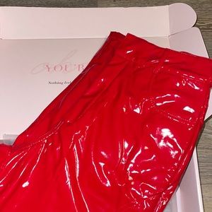 Oh Polly “LOVE SHINE VINYL STRAIGHT LEG TROUSERS IN RED” UK Size 8 US 4